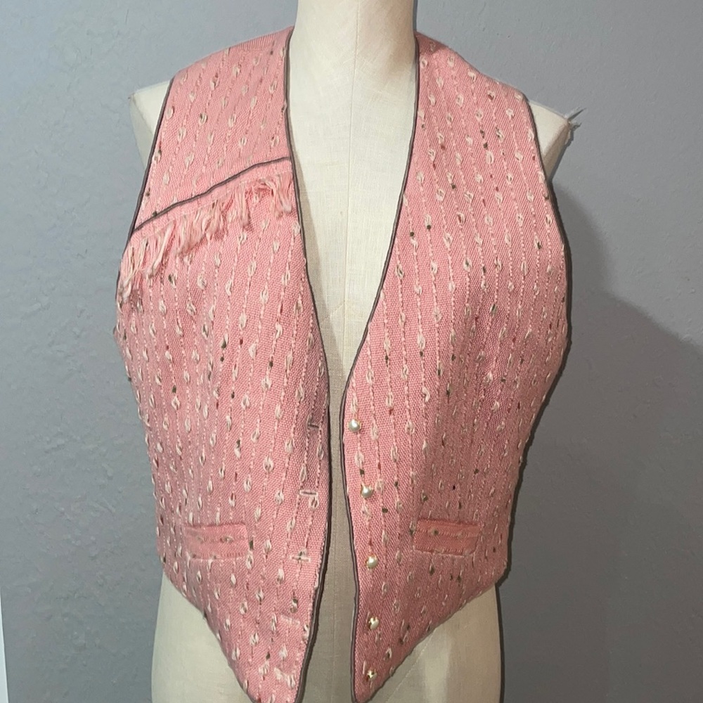 Vintage Women's Pink Tweed Suiting Vest Waistcoat size M/no size tag Cotton